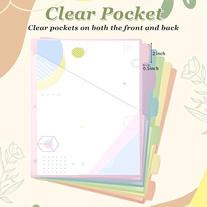 Epakh 12 Pcs Binder Dividers for 3 Rings Binders Index Dividers with Two Clear Pockets Plastics Sheets Protectors with Tab Labels for School Office Organization (Macaron)