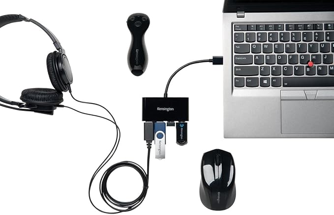 Kensington USB 3.0 4-Port Hub, Transfer speeds up to 5Gbps - Plug and Play Installation, HP, Dell, Windows, MacBook Compatible