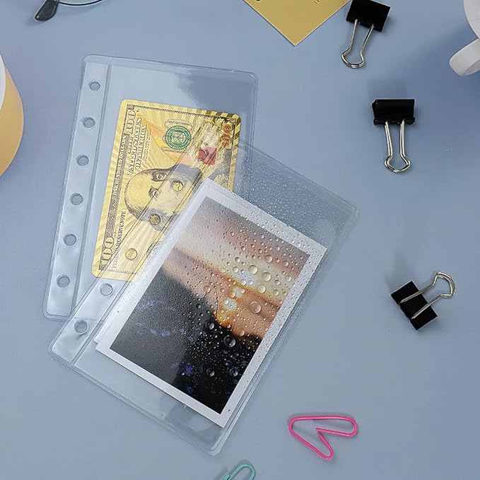12 Pack A7 Size Clear Sheet Protectors 2.6 x 4.8 Inch Plastic Sleeves Page Protectors Top Loading Paper Protector for 6 Ring Binders, Acid-Free, Archival Safe for Documents and Photos