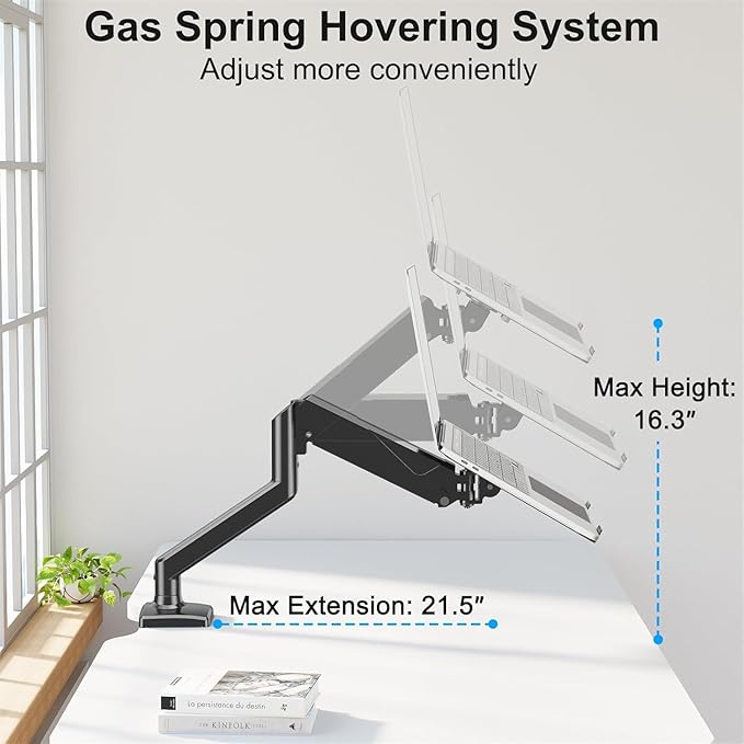 MOUNTUP Laptop Stand for Desk, Adjustable Aluminum Laptops Arm Mount for 14-17 Inch Notebook & 32" Monitor, Laptops Arm for Desk Support for 2.2-19.8lbs, 2-in-1 Laptop Desk Mount with Clamp/Grommet