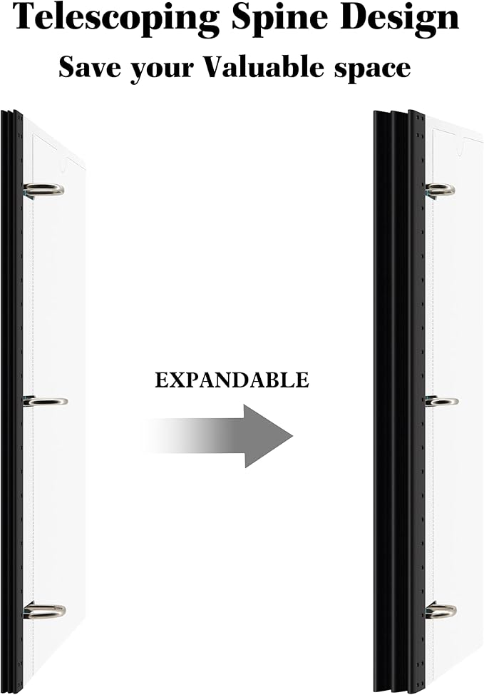 INFUN 1 Inch 3-Ring Telescoping Project Organizer Binder-2PCS,13 Pocket, Customizable Front Cover, 5 Colors Pocket Divider and Plastic Binder Pocket，225 Sheet Capacity-White