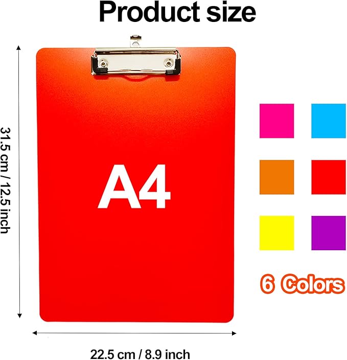 6 Pack Plastic Clipboards,Office Clipboards Standard A4 Letter Size,Colorful Clear Clip Boards with Hangable Low Profile Clip,Clipboard for Classrooms,Offices,Doctor,Nurse,Colored Assorted