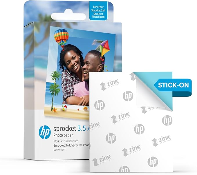 HP Sprocket 3.5 x 4.25” Zink Sticky-backed Photo Paper (50 Pack) Compatible with HP Sprocket 3x4 Photo Printer