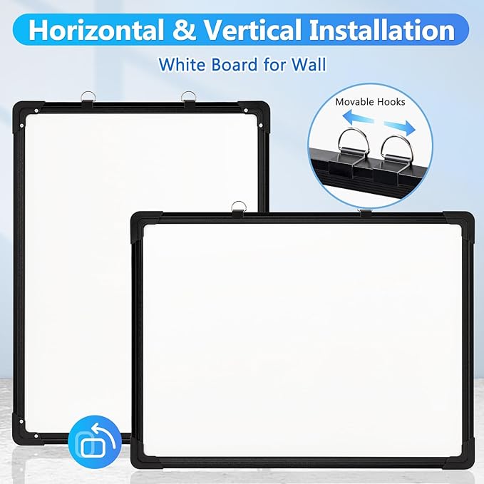 Double-Sided White Board, 12" x 16" Dry Erase Board Small Whiteboard for Wall Black Frame Portable Magnetic Hanging White Board Dry Erase for College Dorm Room, School, Home, Office