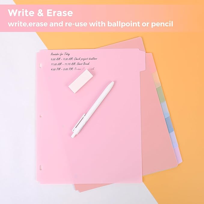 SKYDUE 8 Tab Durable Plastic Dividers,2Sets, Big Tab Dividers for 3 Ring Binder, Write&Erase 3 Ring Binder Dividers with Tabs, with Sticker Labels, Long-Lasting Plastic Pastels Binder Dividers