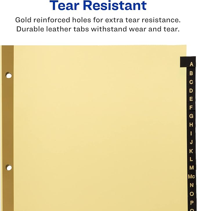 Avery A-Z Dividers for 3 Ring Binders, 25 Tabs per Set, Pre-Printed Black Leather Tabs, Great for Organizing Records, Reports, Finances, and Other Important Documents (3 Sets of 21350)