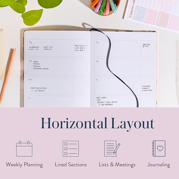 Erin Condren Undated Softbound Life Planner, 8” x 10” 12-Month Weekly & Monthly Planner Journal, Horizontal Layout, Soft Cover, Layflat Binding, Colorwave Cover Design, Neutral Interior Design