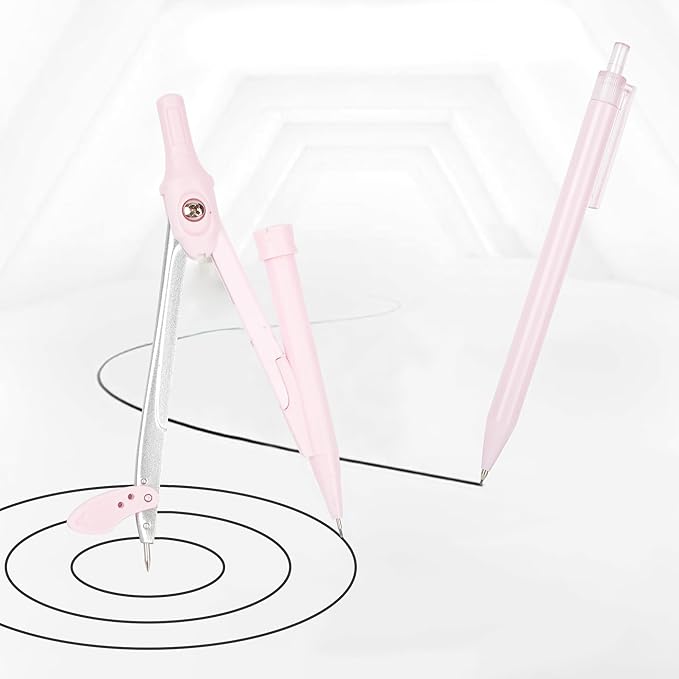 LABANCA 8 Pcs Compass Set with Protractor Rulers Pencil for Math Geometry (08373 Pink)