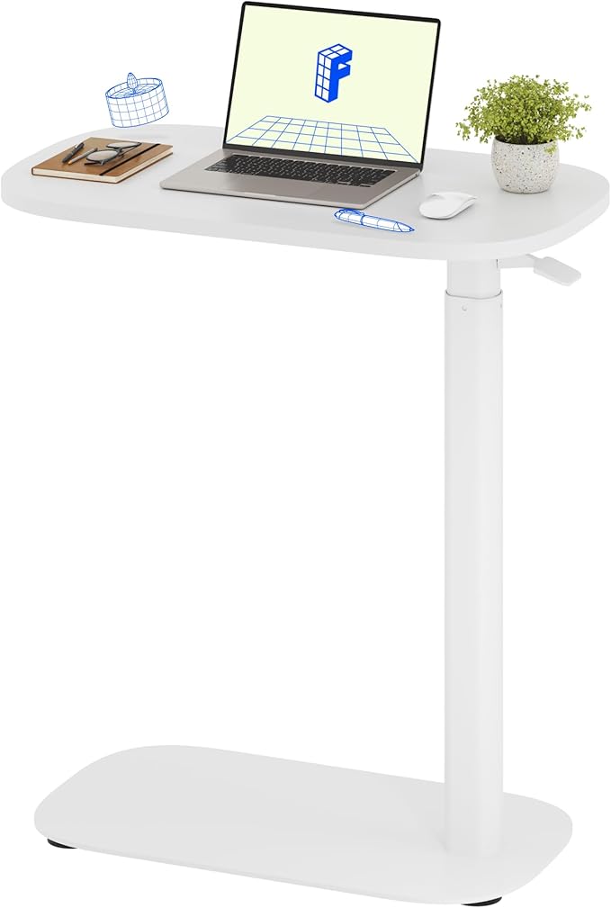 FLEXISPOT Adjustable C Table Mobile Snack Side End Table Sofa Couch Bedside Table Laptop Cart TV Tray Night Stand Small Space Side Table(23.6" W x 13.8" D,White)