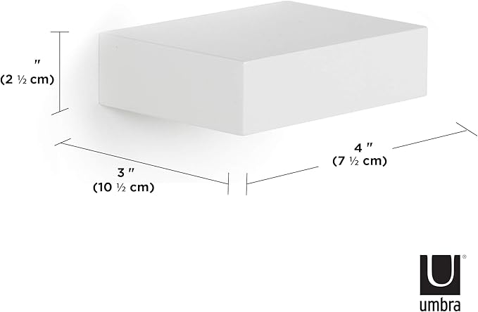 Umbra Showcase Floating Shelves (Set of 3), Gallery Style Display for Small Objects and More, White