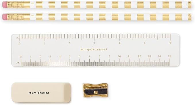 kate spade new york Pen and Pencil Case with Office Supplies, Zip Pouch Includes 2 Pencils, Sharpener, Eraser, and Ruler, Polka Dots (black/white)