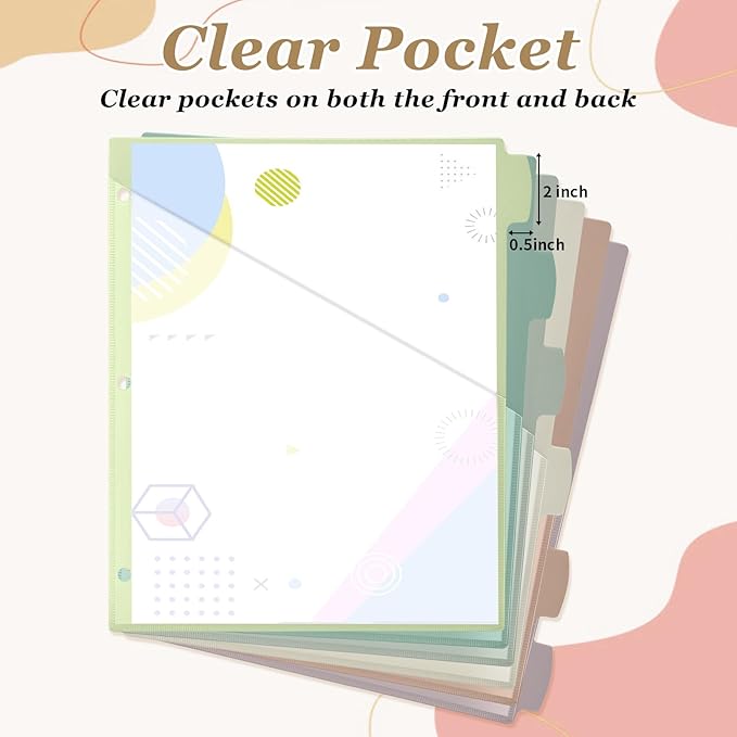 Epakh 24 Pcs Binder Dividers for 3 Rings Binders Index Dividers with Two Clear Pockets Plastics Sheets Protectors with Tab Labels for School Office Organization (Morandi)