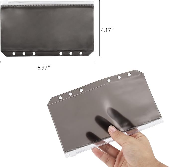 24 Pcs Binder Pocket A6 Size Binder Pockets 6 Holes Budget Cash Envelopes Waterproof PVC Document Pouch Filing Bags(Black)
