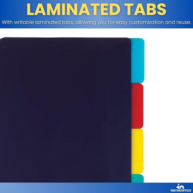 1InTheOffice Mini Binder dividers 5x8, 5 tab dividers for 3 Ring Binder Assorted Colors (Set 5 Tabs)