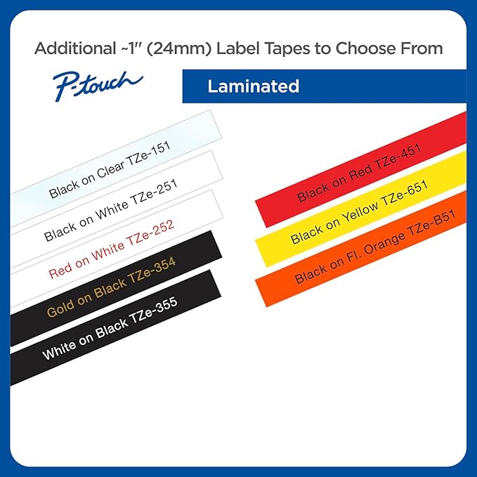 Brother Genuine P-Touch TZE-651 Tape, 1" (24 mm) Standard Laminated P-Touch Tape, Black on Yellow, For Indoor or Outdoor Use, Water-Resistant, 26.2 ft (8 m), Single-Pack, TZE651, 24mm
