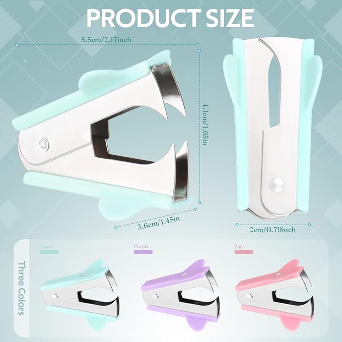 3PCS Staple Puller Remover Tool,Professional Staple Remover for School Office Home,Steel Jaws Comfort Grip Removers(Pink,Blue,Purple)