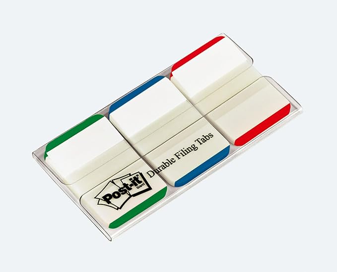 Post-it Tabs with On-The-Go Dispenser, 1-Inch Lined, Green, Blue, and Red, 12-Tabs/Color, 108 tabs/Dispenser
