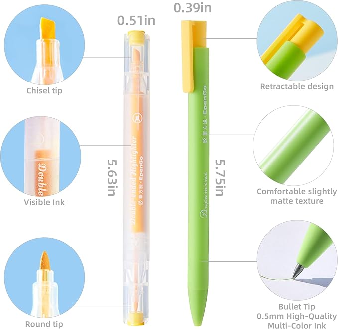 12-Pack Bible Pens and Highlighters No Bleed Through, 6 Assorted Colors Aesthetic Pastel Highlighters and 6 Pastel Ink Pens for Bible Study, Journaling, School and Office Supplies Marking
