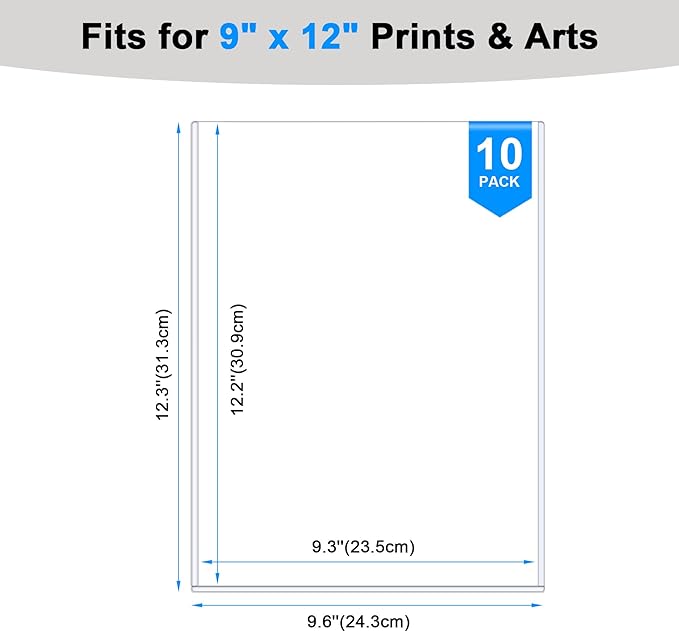 Ndsox 10 Pack 9" x 12" Rigid Print Protectors Clear Hard Plastic Sheet Protectors Top Loading for Photographs, Photo Papers, Posters, Prints, Birth Certificates, Heavy Duty No-Hole Rigid Photo Sleeves