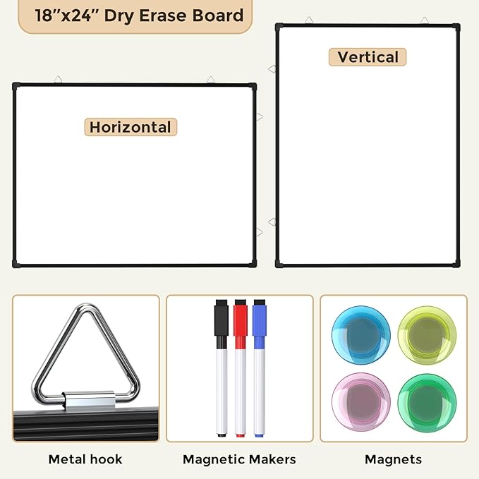MaxGear White Board for Wall 24" x 18", Double Sided Dry Erase Board, Magnetic White Board Hanging Whiteboard for Home, School, Office, Black Frame