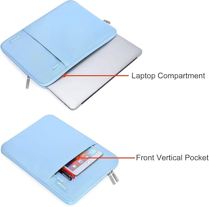 MOSISO Laptop Case 13.3 inch, 13-13.3 inch Laptop Sleeve Compatible with MacBook Air/Pro 13/Pro 14 M5 M4 M3 M2 M1, HP Dell ASUS Lenovo,Polyester Vertical Computer Sleeve Bag with Pocket, Air Blue