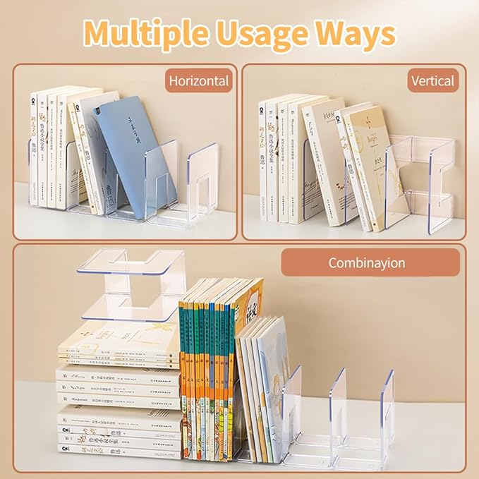 4Pcs Clear Acrylic Desk File Sorter, Desktop File Organizer, 4 Sections Clutch Divider File Folder Rack, Purse Handbag Organizer Letter Notebook Folder, Office Supplies Stand (Clear)