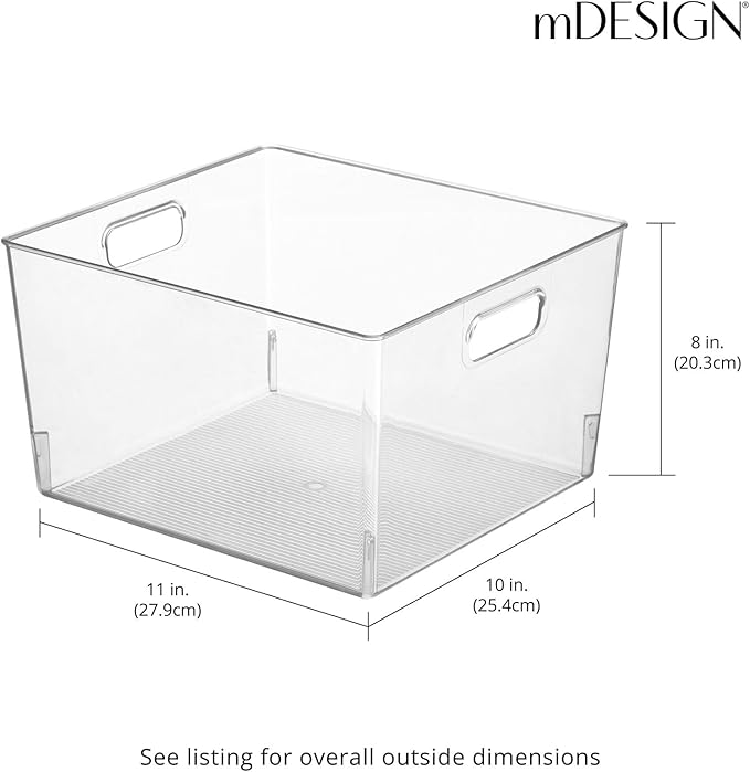 mDesign Large Plastic Office Storage Organizer Container Bin with Handles - Basket for Cabinet, Cupboard, Desk, Closet and Shelf Organization - Holds Notebook, Books, Files, Ligne Collection - Clear