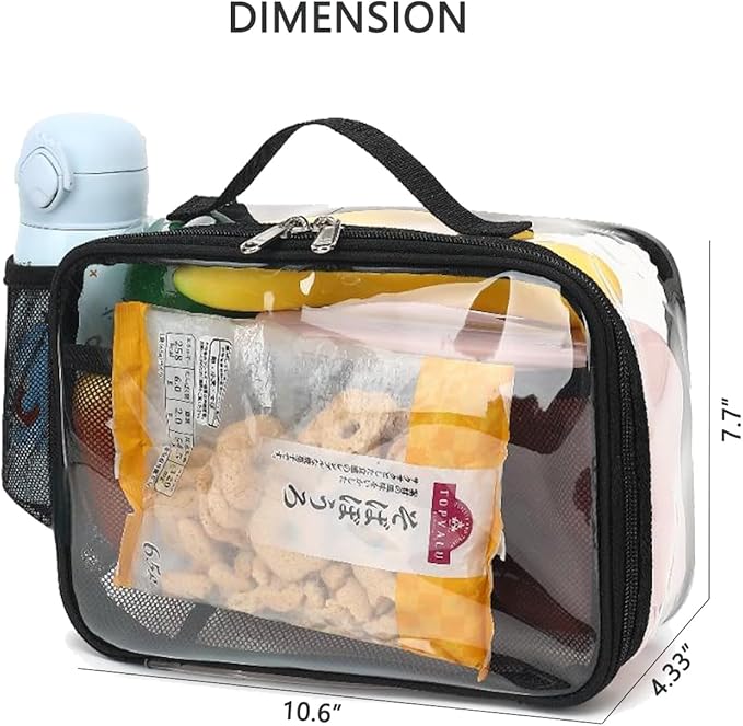 Insulated Lunch Box for School, Thermal Reusable Durable Freezable Lunch Bags for Kids Boys Girls Men Women - Small Soft Cooler Portable Lunch Tote Kit for Work Picnic Travel,Clear Black