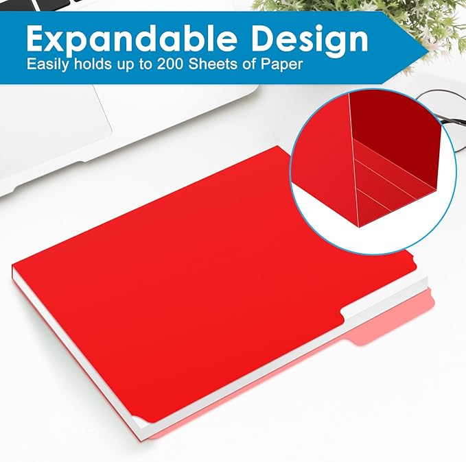 Two Tone Color File Folders 8.5 x 11 Inch, 1/3 Cut Tab File Folders Letter Size, Assorted Colors, Blue Red Green Yellow Orange Manila File Folders, School Business Office Folders for Document -15 Pack