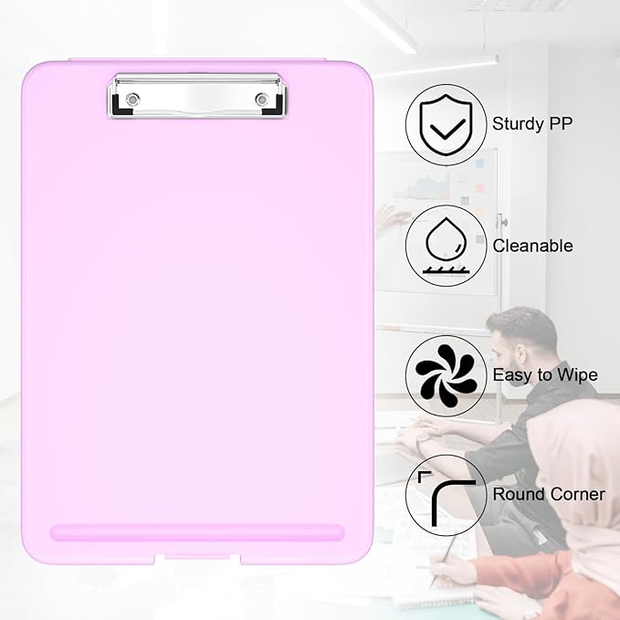 Hongri Clipboard with Storage, 8.5 x 11 Nursing Clip Board Foldable Storage for Nurses, Lawyers, Students, Classroom, Office, School, Size 13.4 x 9.4 X 0.9 in, Pale Pink
