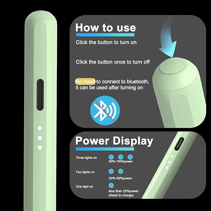 Stylus Pen for iPad, 13 mins Fast Charging for Apple iPad Pencil with Palm Rejection, Compatible with 2018-2022 iPad Air 3/4/5, iPad mini 5/6, iPad 6/7/8/9/10, iPad Pro 11", iPad Pro 12.9" (Green)