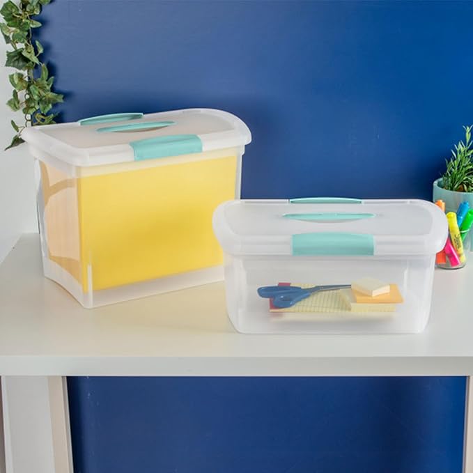 Sterilite Medium Nesting ShowOffs, Stackable Small Storage Bin with Latching Lid and Handle, Plastic Container to Organize Home, Clear, 18-Pack
