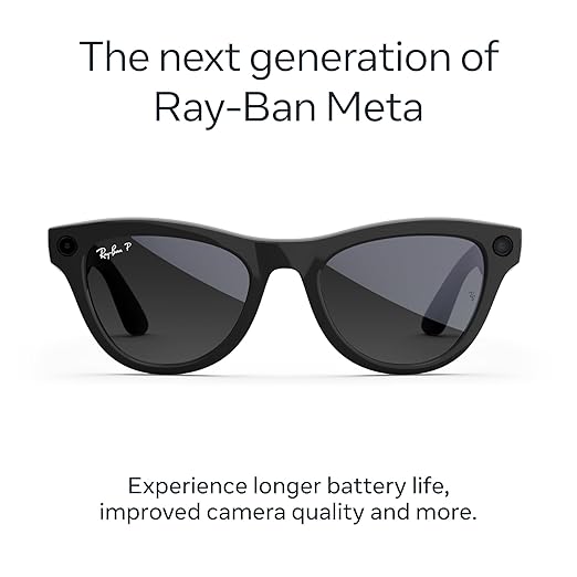 Ray-Ban Meta (Gen 2), Skyler, Shiny Black | Smart AI Glasses for Men, Women — 2x Battery Life — 3K Ultra HD Resolution — 12 MP Ultra-Wide Camera, Audio, Video — Polarized Gradient Graphite Lenses