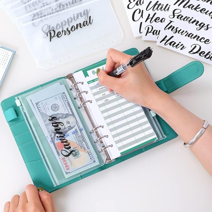 SKYDUE Budget Binder, Money Saving Binder with Zipper Envelopes, Cash Envelopes and Expense Budget Sheets for Budgeting (Turquoise)