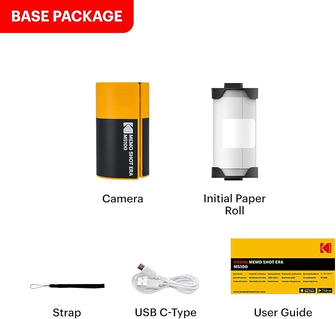 KODAK Memo Shot ERA Kids Instant Digital Camera and Photo Label Printer (Yellow, Camera + 1 Roll)