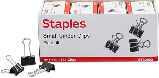 STAPLES Small Binder Clips - Black, 0.38" Capacity, Pack of 144 for Office, Paper & Document Organization