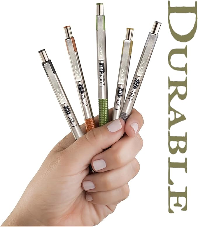 Zebra Pen F-301 Signature Series Retractable Ballpoint Pen, 0.7mm, Black Easy-Glide Ink, Stainless-Steel Barrel with Earth Tone Accents, Ideal for Office, Journal and Planner Use, 4-Pack (27304)