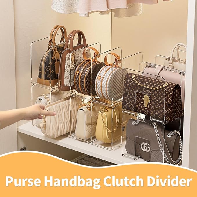 4Pcs Clear Acrylic Desk File Sorter, Desktop File Organizer, 4 Sections Clutch Divider File Folder Rack, Purse Handbag Organizer Letter Notebook Folder, Office Supplies Stand (Clear)