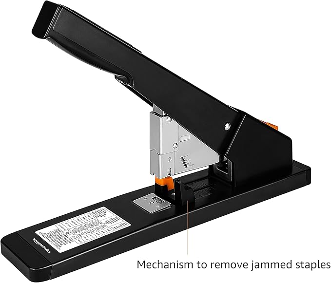 Amazon Basics Heavy Duty Industrial Stapler, 210 Sheets Capacity, Long Arm, Black, 1000 Staples