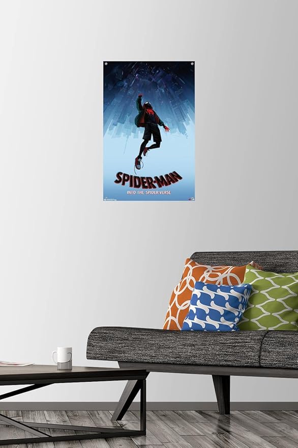 Trends International Marvel Spider-Man - Into The SpiderVerse - Falling Wall Poster, 14.725" x 22.375", Premium Poster & Pushpin Bundle
