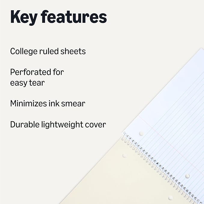 Amazon Basics College-Ruled Spiral Notebook, For Work and School, 70 Sheets, 8" x 10.5", Light Blue, 2-Pack