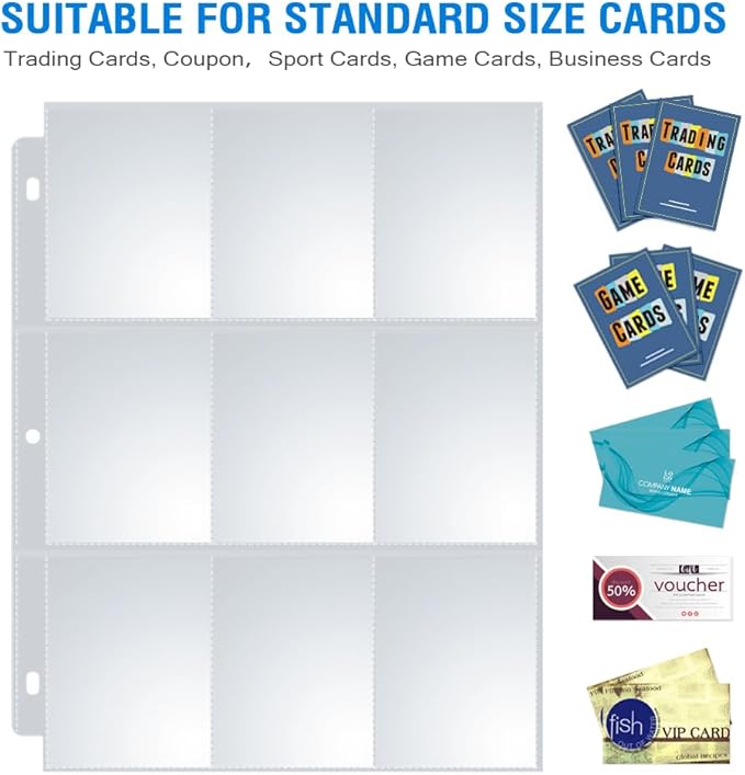 120 Pack 9 Pocket Page Protectors, Sooez Double Sided Trading Card Sleeves for 3 Ring Binder, Baseball Cards Holder, Protective Pages Sheets for Binders Album, Fit for Collectible Games, Sports Cards