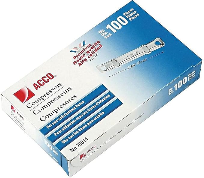 ACCO Prong Fastener Compressors, Premium, 1" Capacity, for Standard 2-Hole Punch (2 3/4" Centers), 100/Box (70014)