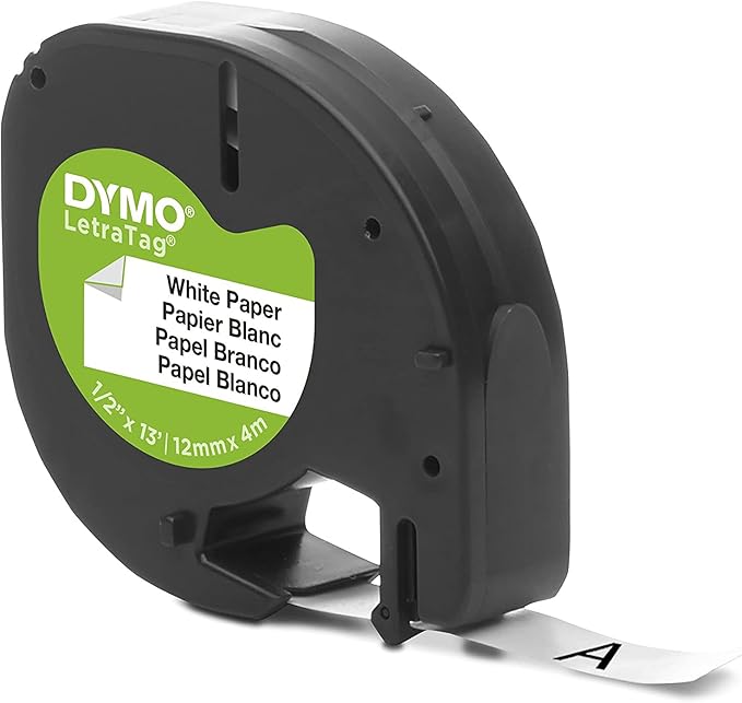 DYMO LT Paper Labels for LetraTag Label Makers, Black Print on White Labels, 1/2" x 13-Foot Rolls, 3 Count