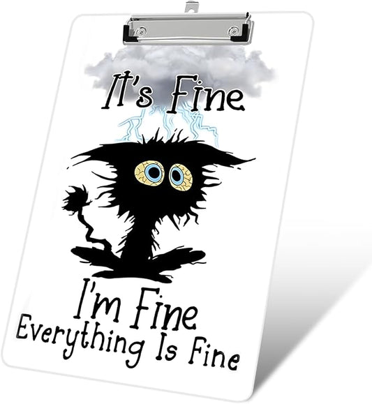 Plastic A4 Clipboards, Cute Fashion Clipboard Decorative, 12.2" x 8.7" Standard A4 Size Clipboards, Plastic Acrylic Clipboard for Teacher, Social Worker, Students,Women, Office Supplies (I'm fine)