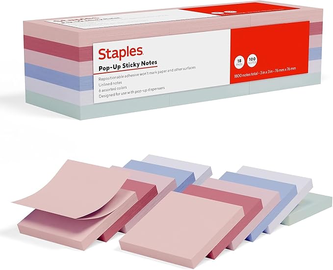 Staples Page Flags, 0.5", Assorted Colors, with Pop‑Up Dispenser – Easy‑Dispense Sticky Tabs for Page Marking & Organization