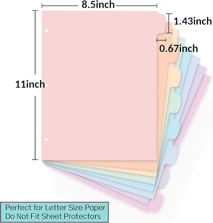 Sooez 8 Tabs Long-Lasting Plastic Write & Erase Large Tabs Dividers for 3 Ring Binder, Aesthetic Cute Pastels Binder Dividers for Student, Teacher, Office, Home Organizers, 1 Set, Pastels Color