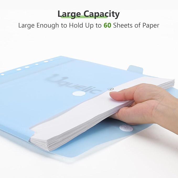Uquelic Document Organizer, Soft PVC Binder with 12 Colorful Pockets - Zipper Binder 3 Ring with Dividers Letter Size (11'' x 8.5'')-Large Capacity Cute Folder for School, Office & Home Use (Grey)