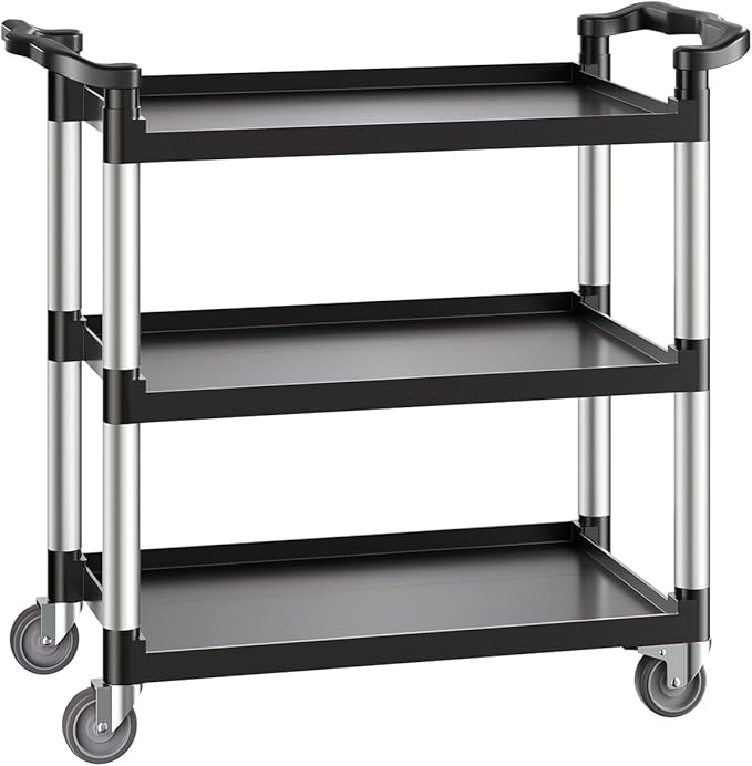 VEVOR Utility Cart, 330 lbs Load Capacity, 3-Tier Utility Plastic Cart with 360° Swivel Wheels (2 with Brakes), 31.1 x 19.3-inch Food Service Cart for Warehouse, Office, Home, Restaurant, Kitchen