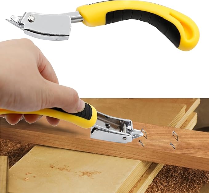 Staple Remover, Upholstery Staple Remover Tool, Upholstery Tools Tack Lifter with Double Pronged Head Nail for All Kinds of Staples for Furniture, Yellow